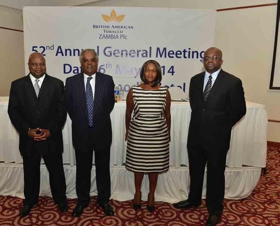 Clara standing at the 2014 BAT Zambia annual general meeting.